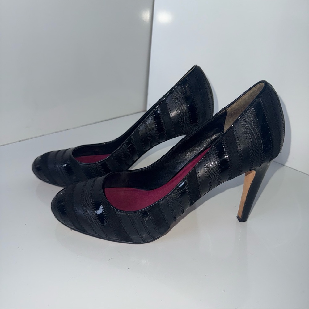 Cole Haan Black Stripe Patterned Heels